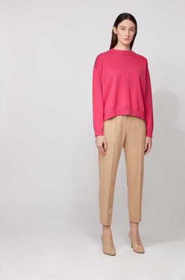 Sweter BOSS Oversized Fit Cotton Blend Różowe Damskie (Pl36233)